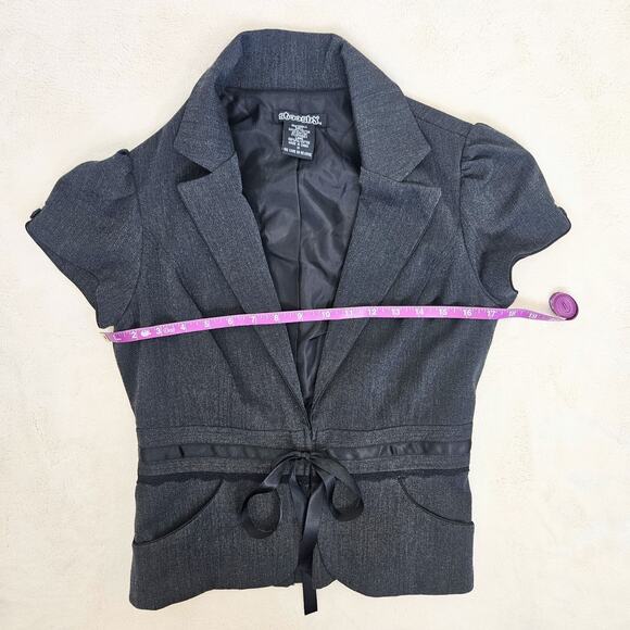 Y2k Puff Cap Sleeve Blazer Top Alt Horror Game Office Siren Y2K 90s Ribbon Sz M - Picture 7 of 7